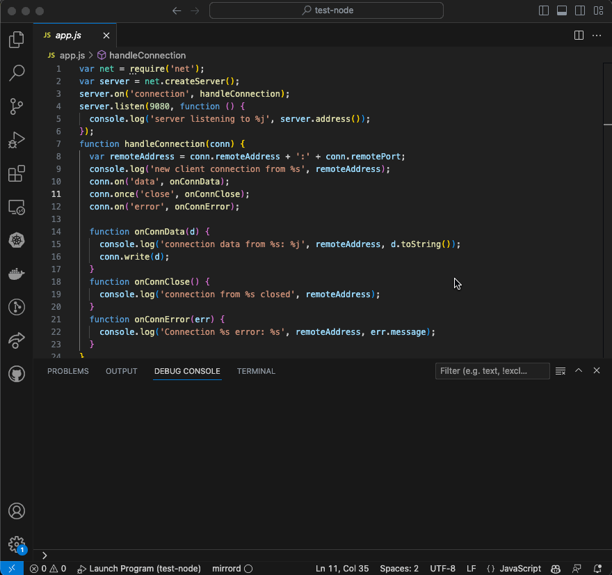 Quick demo of mirrord being used within VS Code